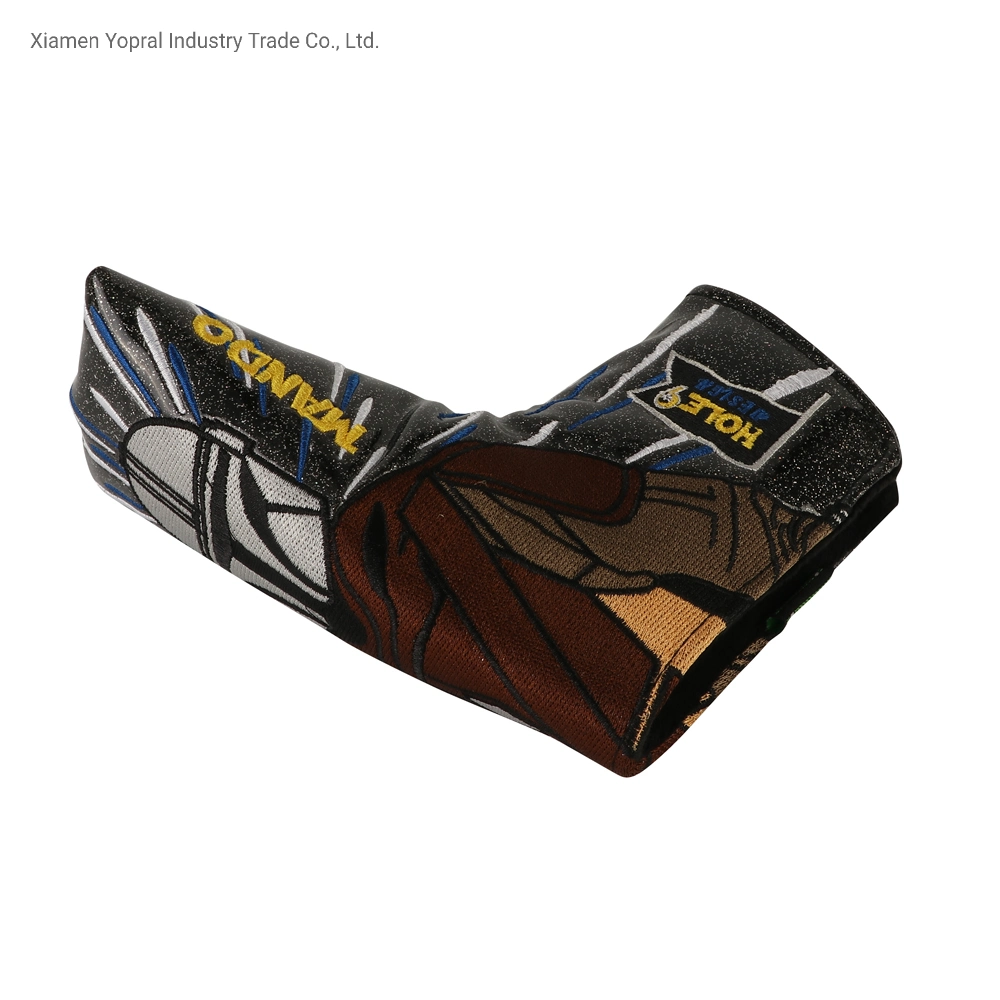 Cartoon Embroidery Gold Black PU Leather Blade Golf Putter Cover Headcovers