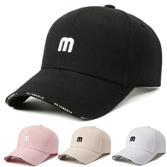 M Letter Cotton Baseball Cap Adjustable Strapback Washed Embroidered Sun Dad Hat for Men Women Golf Hats